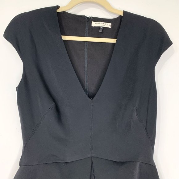 HALSTON HERITAGE Black Cutout Back V-Neck Fit &‎ Flare Dress Sz 4 - Picture 3 of 13